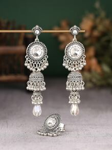 Pendientes de gota y anillo - Plata antigua - Ver 5