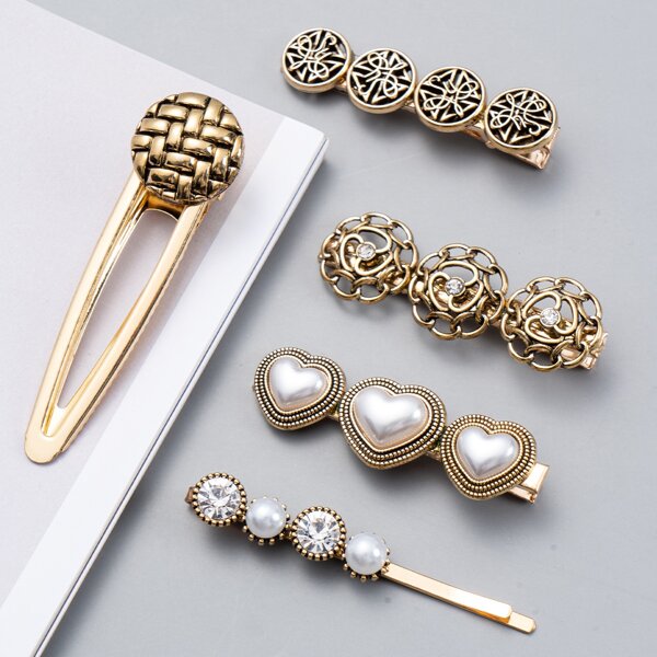 

5pcs Faux Pearl Hair Clip, Multicolor