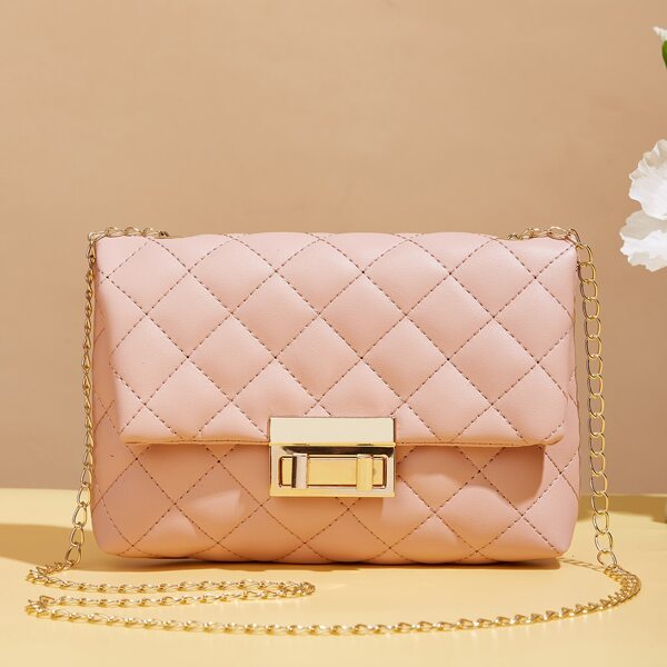 

Quilted Embossed Flap Chain Bag, Pink