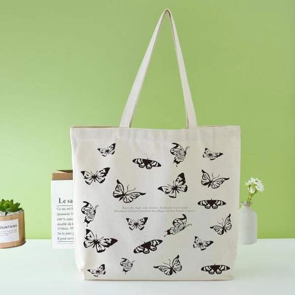 

Butterfly Graphic Shopper Bag, Beige