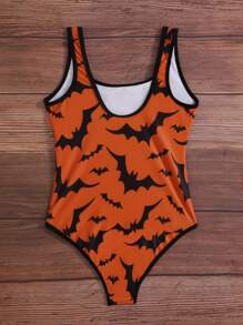 Toddler Girls Bat Print One Piece Swimsuit - Orange - View 2