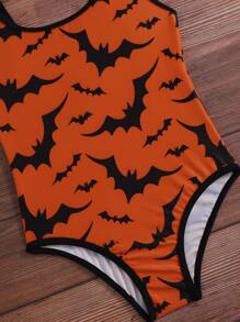 Toddler Girls Bat Print One Piece Swimsuit - Orange - View 3