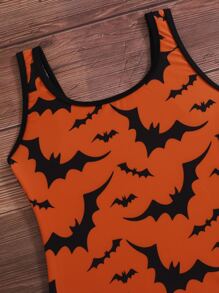 Toddler Girls Bat Print One Piece Swimsuit - Orange - View 5