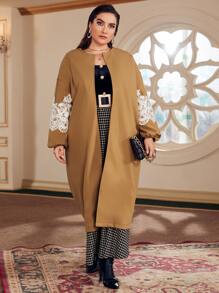 Mulvari Plus Contrast Guipure Lace Overcoat - Camel - View 1