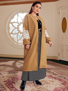 Mulvari Plus Contrast Guipure Lace Overcoat - Camel - View 3