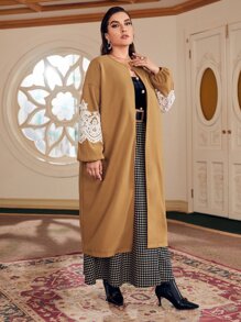 Mulvari Plus Contrast Guipure Lace Overcoat - Camel - View 4