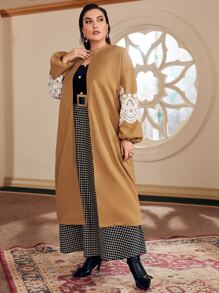 Mulvari Plus Contrast Guipure Lace Overcoat - Camel - View 6