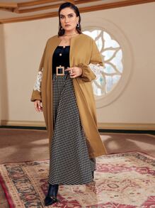 Mulvari Plus Contrast Guipure Lace Overcoat - Camel - View 7