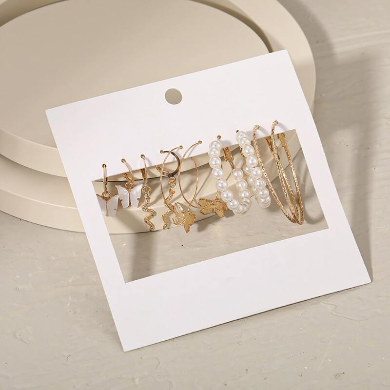 

5pairs Butterfly Decor Earrings, Gold