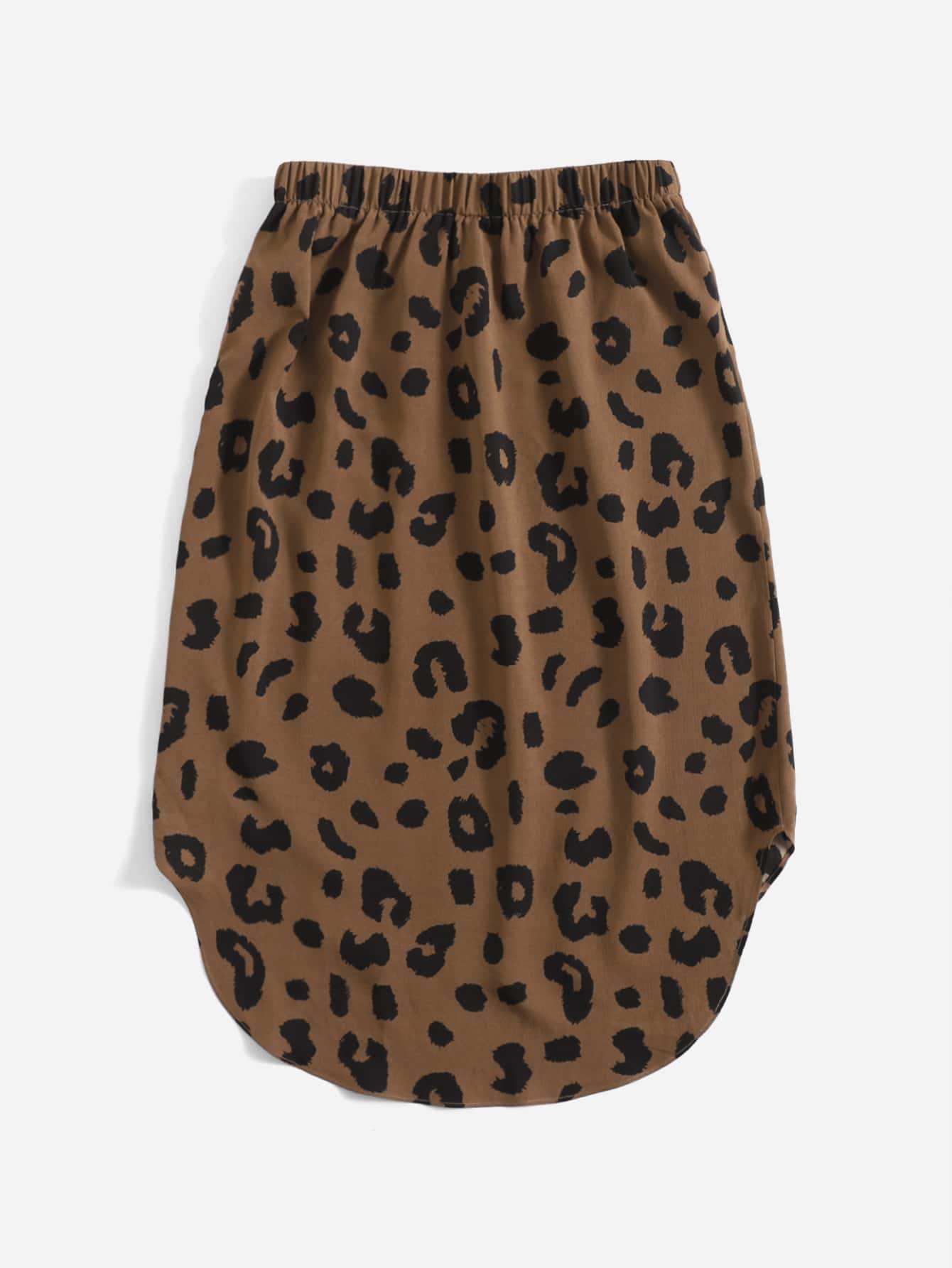 Plus Leopard Print Knot Waist High-low Hem Skirt