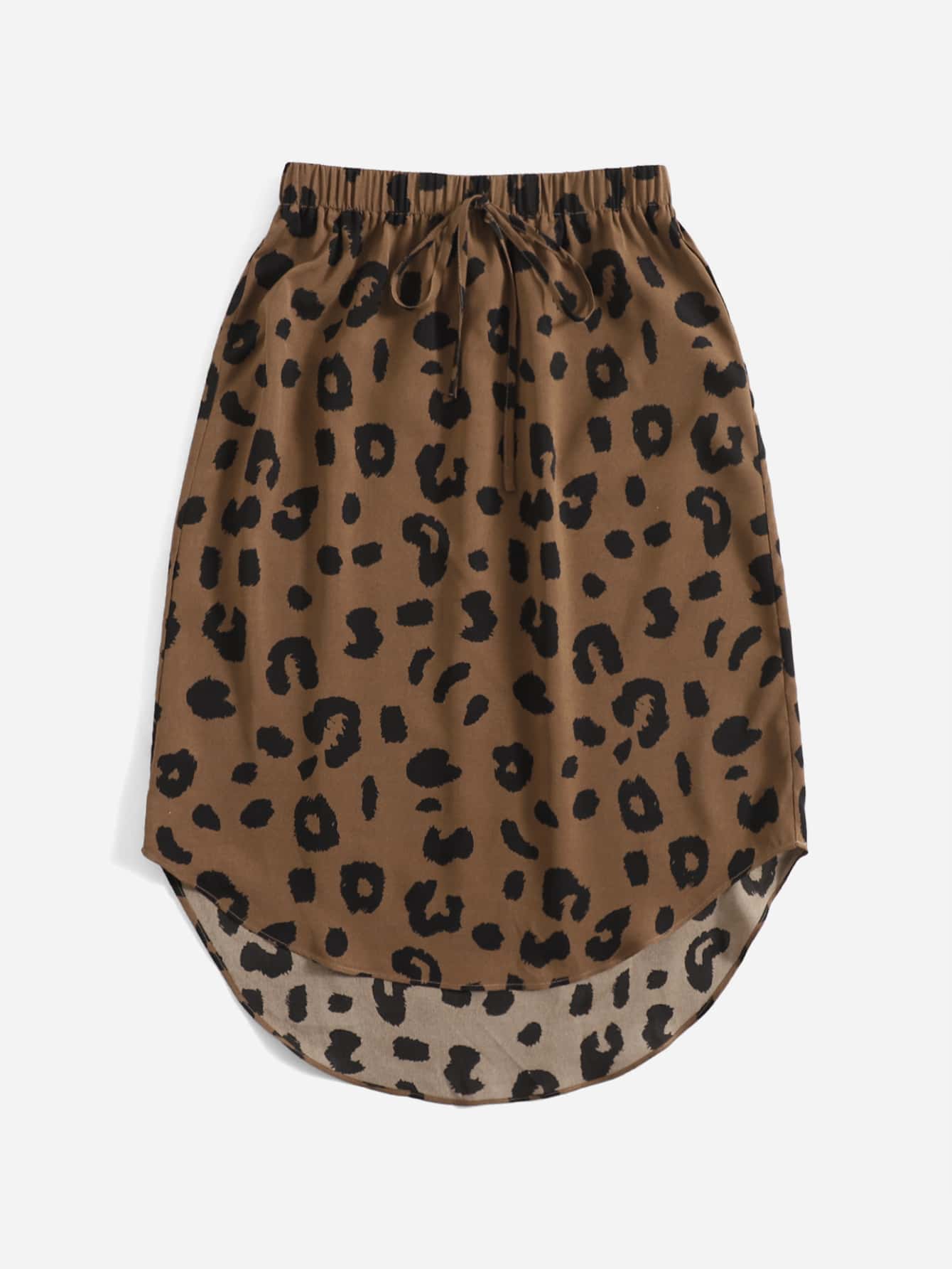 Plus Leopard Print Knot Waist High-low Hem Skirt