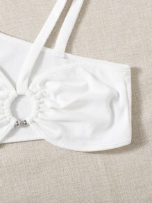 SHEIN ICON 2pcs O-ring Front Asymmetrical Neck Crop Top - Black and White - View 6