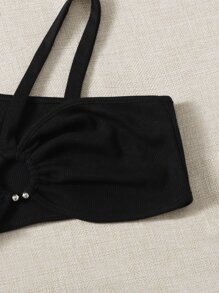 SHEIN ICON 2pcs O-ring Front Asymmetrical Neck Crop Top - Black and White - View 4