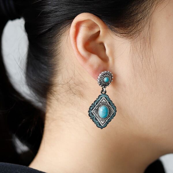 

Turquoise Decor Drop Earrings, Antique silver