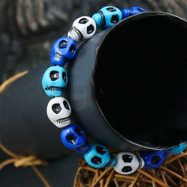 

Браслет из бусин с черепом, Многоцветный