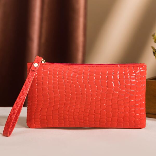 

Croc Embossed Clutch Bag, Red