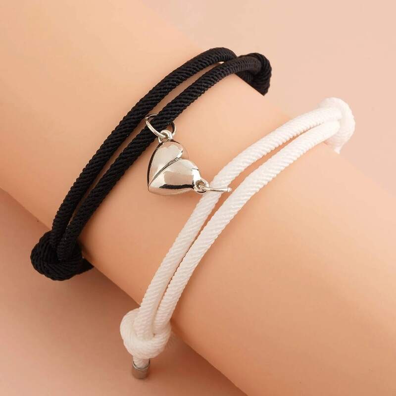 

2pcs Magnetic Rope Bracelet, Black and white