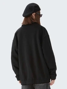 Flap Detail Drop Shoulder Jacket - Black - View 2