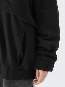 Flap Detail Drop Shoulder Jacket - Black - View 4