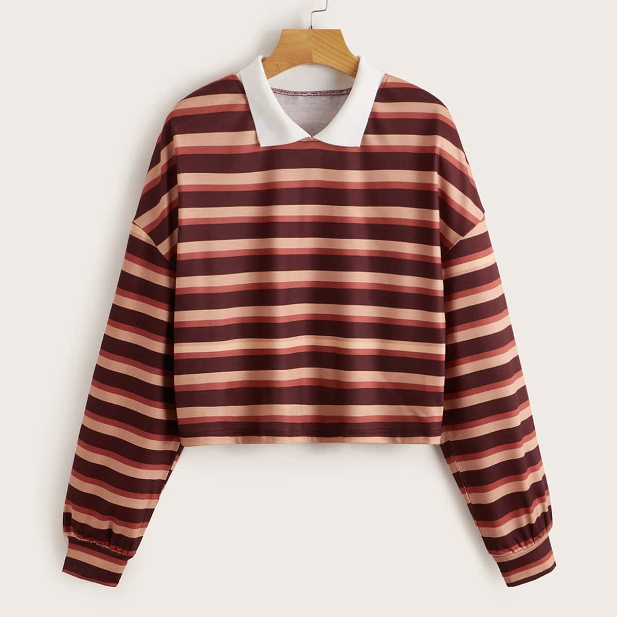 

Striped Contrast Collar Sweatshirt, Multicolor