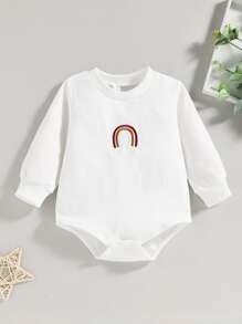Baby Embroidery Round Neck Bodysuit - White - View 1
