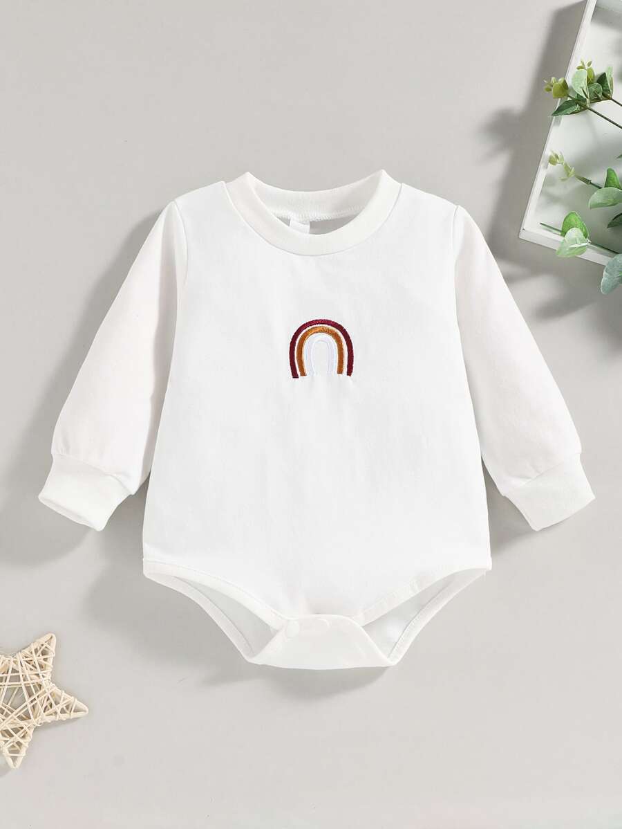 Baby Embroidery Round Neck Bodysuit - White - View 1