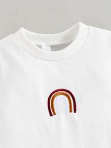 Baby Embroidery Round Neck Bodysuit - White - View 4