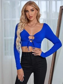 Top corto de unicolor con espalda descubierta y estilo fashionable y sexy - azul real - Ver 6