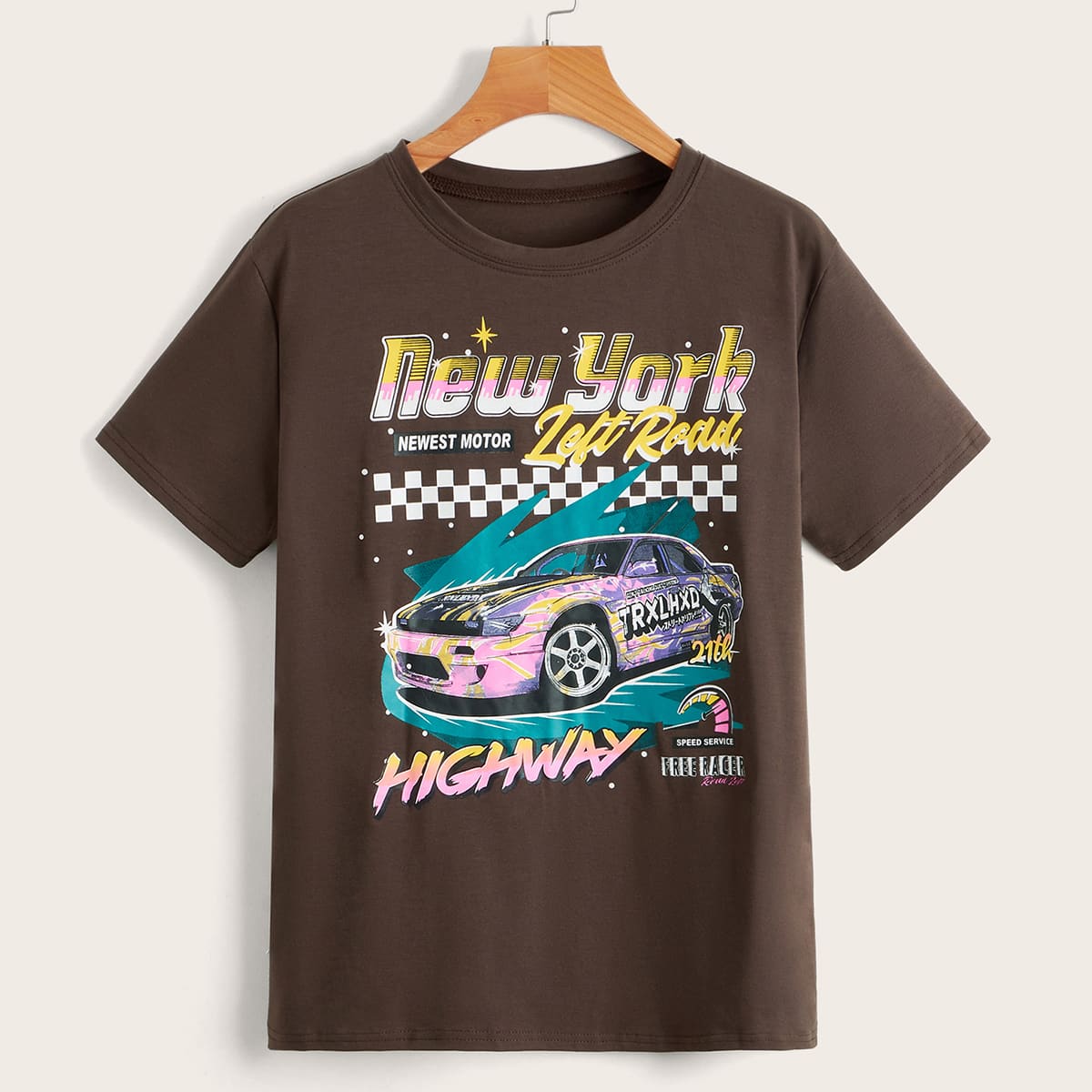 

Car & Letter Graphic Tee, Brown