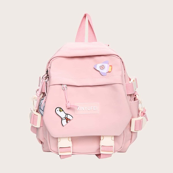 

Cartoon Decor Letter Patch Backpack, Pink