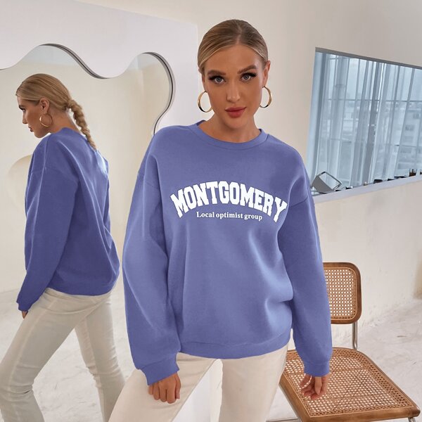 

Letter Graphic Drop Shoulder Pullover, Lilac purple