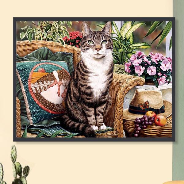 

Cat Print DIY Diamond Unframed Painting, Multicolor
