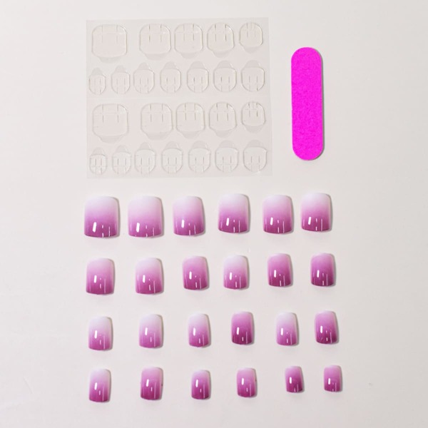 

24pcs Ombre Fake Nail & 1sheet Tape & 1pc Nail File, Multicolor