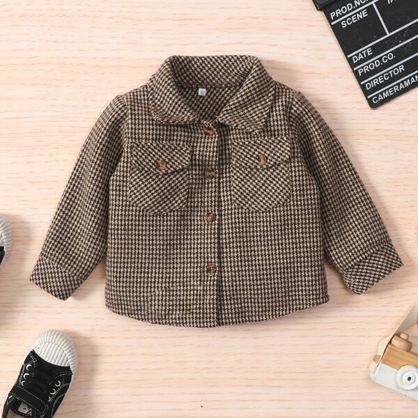 

Baby Flap Pocket Houndstooth Coat, Mocha brown