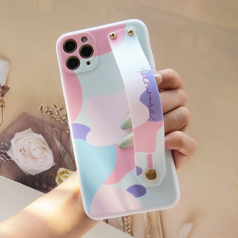 

Color Block Phone Case With Wristband Holder, Multicolor