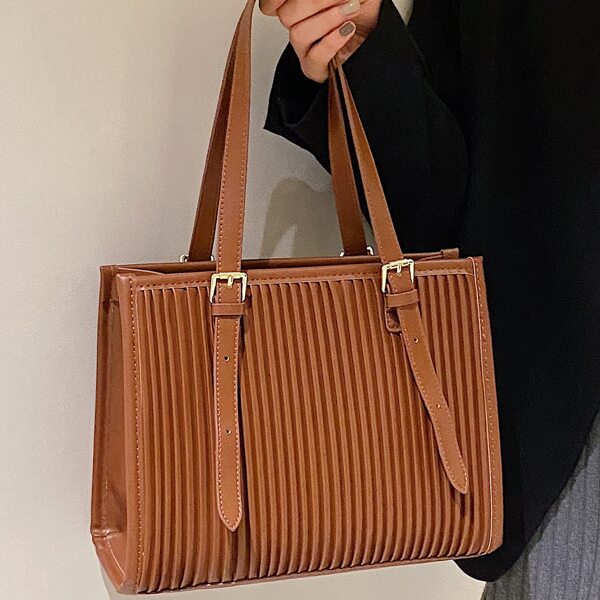 

Textured Zip Shoulder Tote Bag, Brown