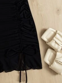 SHEIN Swim Cover up con cordón fruncido - Negro - Ver 3