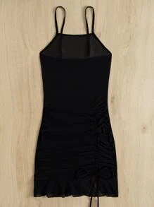 SHEIN Swim Cover up con cordón fruncido - Negro - Ver 4