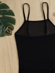 SHEIN Swim Cover up con cordón fruncido - Negro - Ver 5