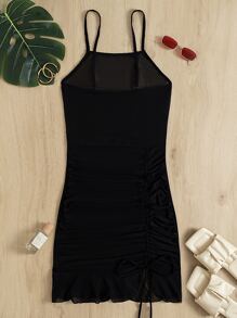 SHEIN Swim Cover up con cordón fruncido - Negro - Ver 6