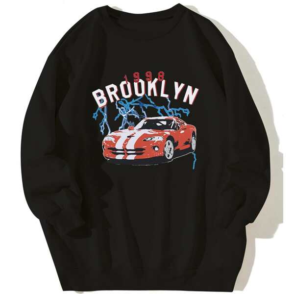 

Plus Car & Letter Graphic Sweatshirt, Black
