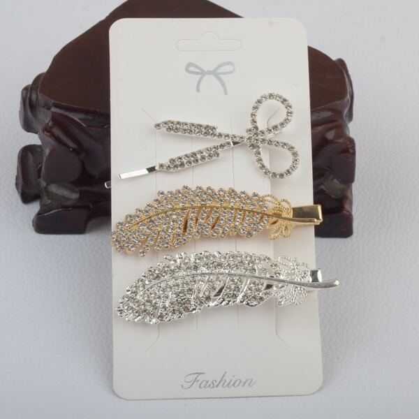 

3pcs Rhinestone Scissors Decor Hair Clip, Multicolor