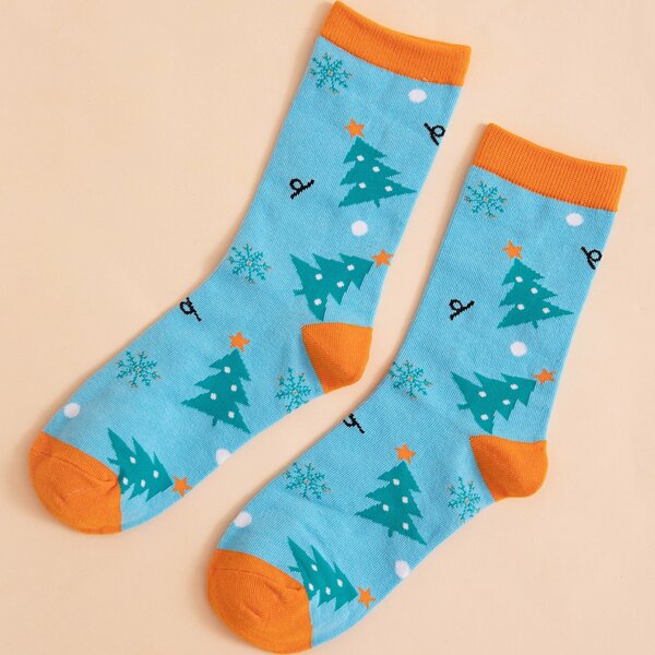

Christmas Tree Print Crew Socks, Multicolor