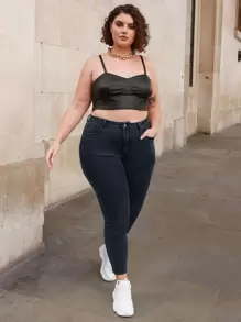 SHEIN Frenchy Jeans ajustados con bolsillo oblicuo - Azul Marino - Ver 3