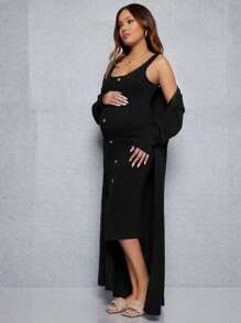 SHEIN Maternity Tank Dress With Coat - Black - View 3