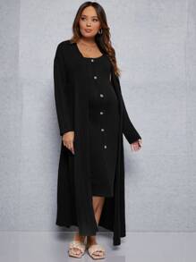SHEIN Maternity Tank Dress With Coat - Black - View 5