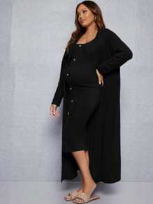 SHEIN Maternity Tank Dress With Coat - Black - View 6