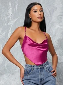 SHEIN BAE Satin Self-Tie Backless Bandana Top - Hot Pink - View 4
