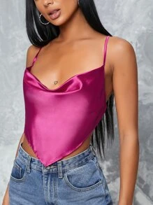 SHEIN BAE Satin Self-Tie Backless Bandana Top - Hot Pink - View 5