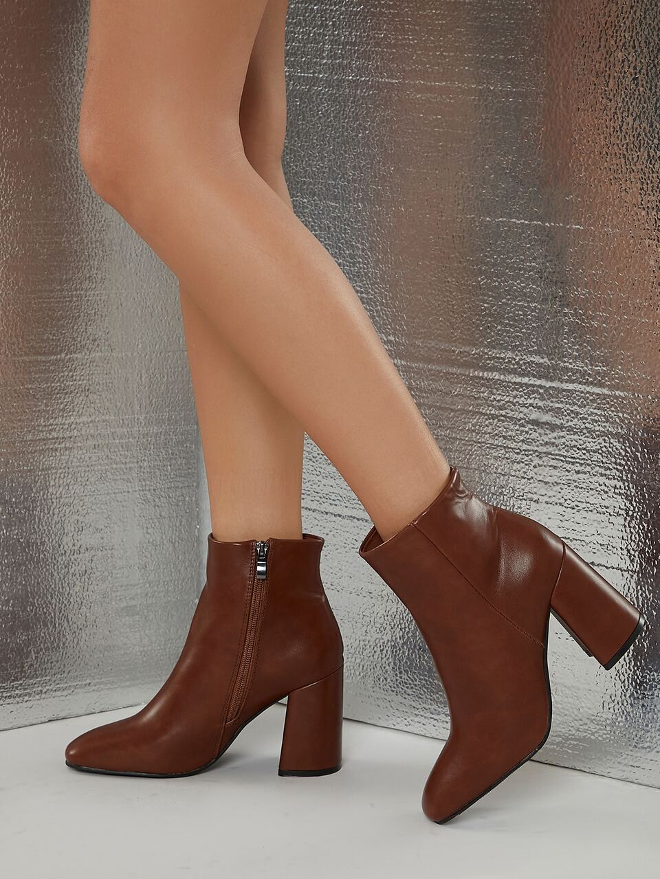 Women Shoes Round Toe Chunky Heel Cognac Pu Chelsea Boots Women Ankle Boots For Christmas